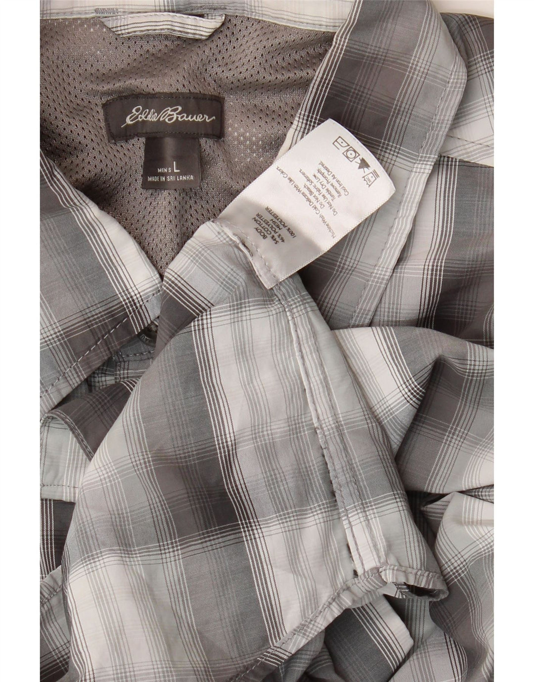 EDDIE BAUER Mens Short Sleeve Shirt Large Grey Check Cotton Vintage Eddie Bauer and Second-Hand Eddie Bauer from Messina Hembry 