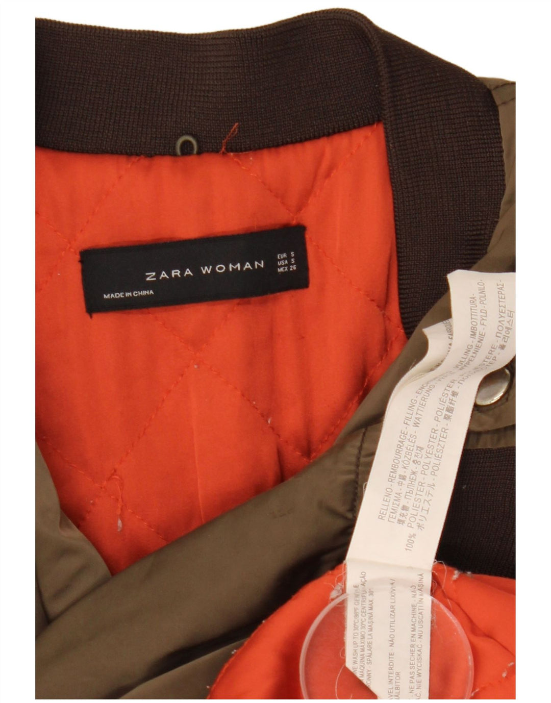 Zara Mujer Bomber Jacket UK 10 Small Caqui Poliéster