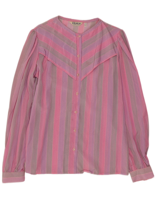 Blusa vintage para mujer IT 46 Acetato de rayas rosas grandes
