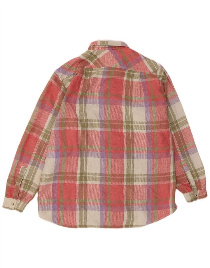 Vintage hombres franela camisa grande rosa cheque acrílico
