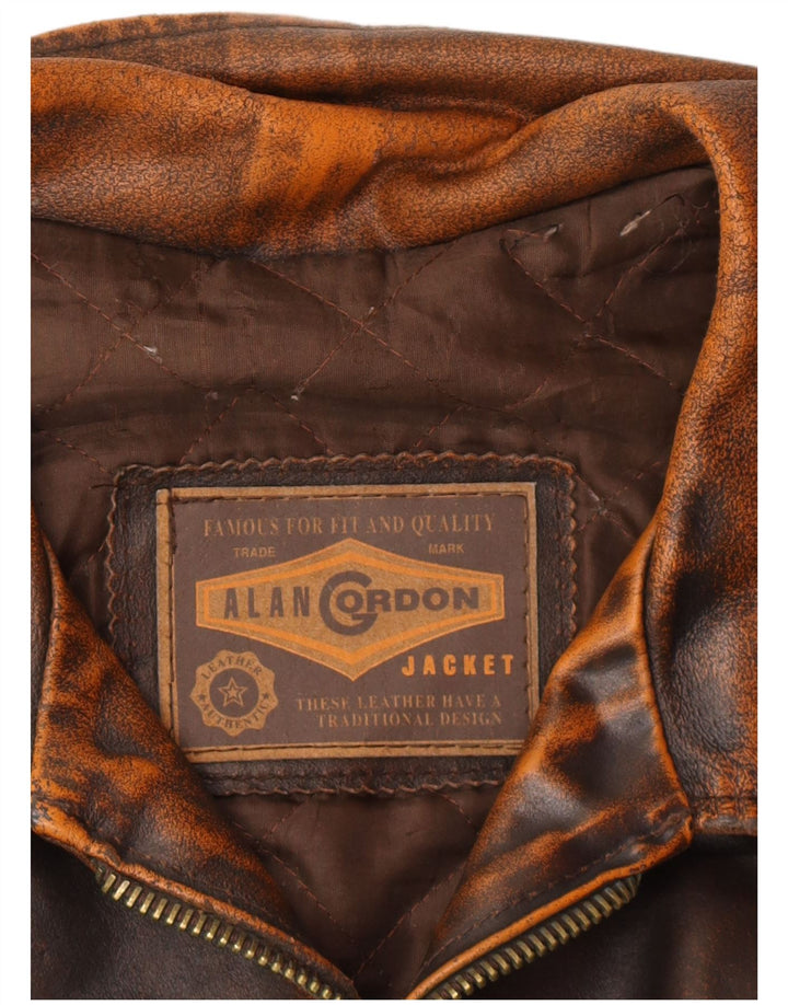 ALAN GORDON Chaqueta de cuero para hombre IT 52 XL Cuero marrón