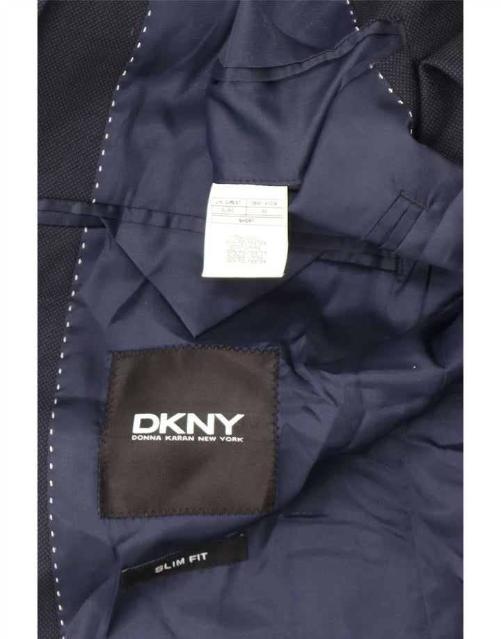 Dkny Chaqueta tipo blazer ajustada con 2 botones para hombre EU 46 Small Lana azul marino