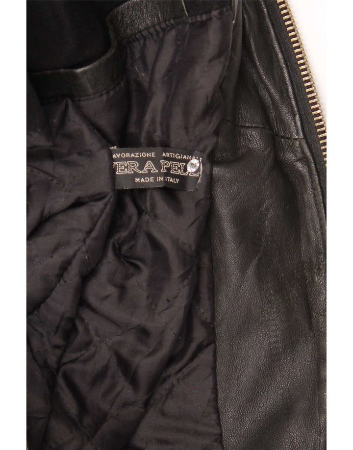 Aria - Chaqueta bomber de piel con capucha para hombre IT 50 grande, color negro