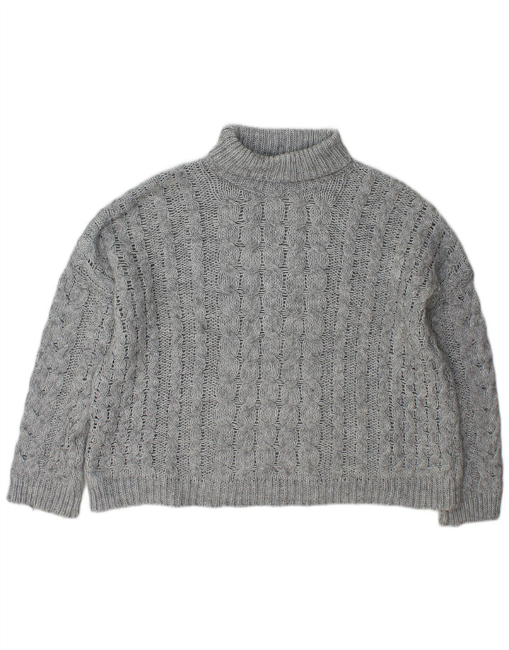 Zara Mujer Suéter De Cuello Alto De Gran Tamaño UK 44 Acrílico Gris Medio