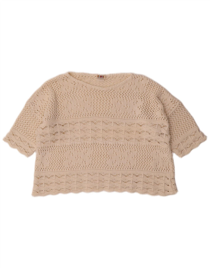 Redok - Jersey corto con cuello barco para mujer, talla 40, color blanco apagado