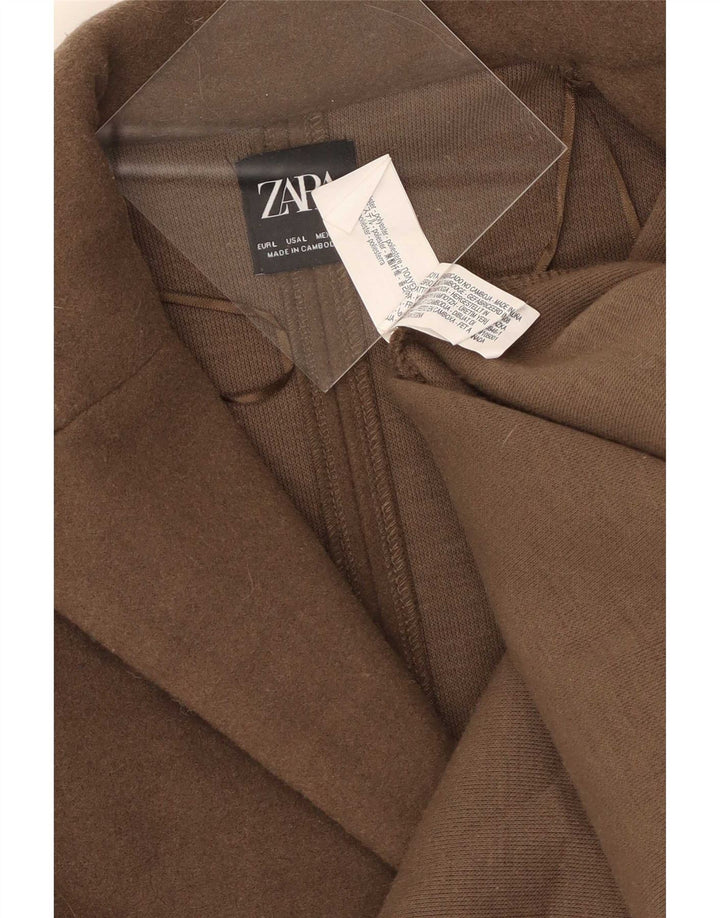 Zara Mujer Abrigo Abierto UK 44 Grande Poliéster Marrón