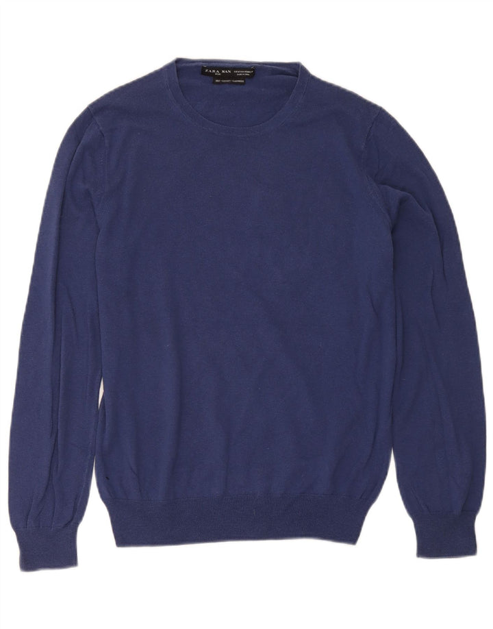 Zara Hombre Jersey Cuello Redondo Jersey Medio Seda Azul Marino