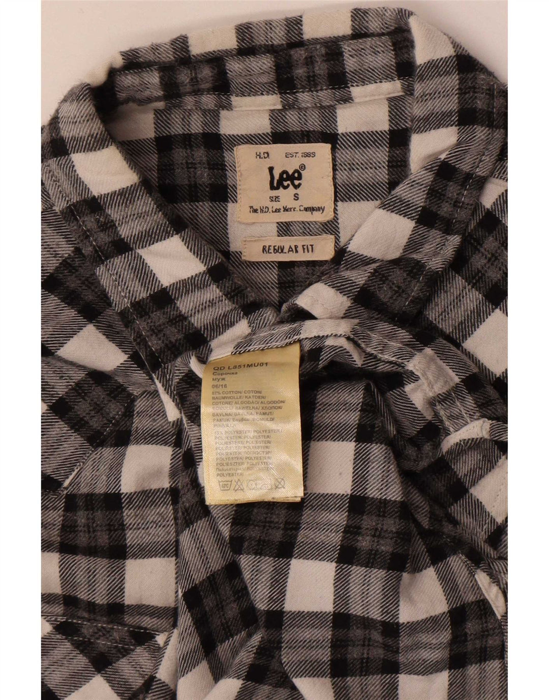 Camisa De Franela De Corte Regular De Algodón Con Cuadros Negros Pequeños Lee Hombre