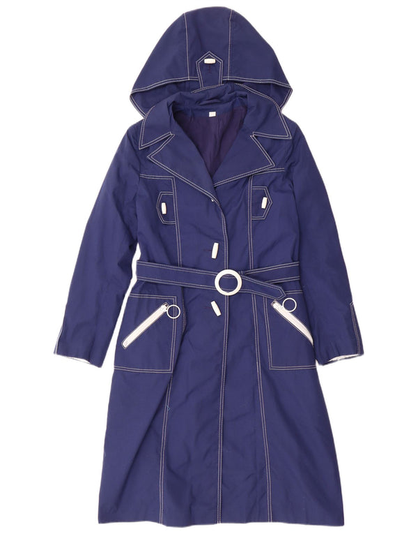 Gabardina con capucha para niñas vintage 11-12 años Poliéster azul marino