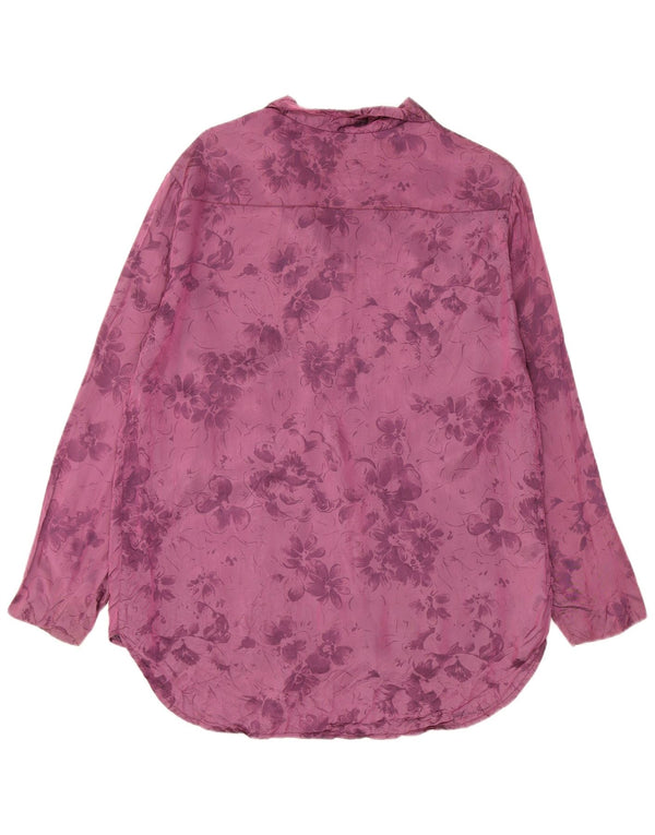 Vintage mujer camisa Reino Unido 16 grande púrpura floral