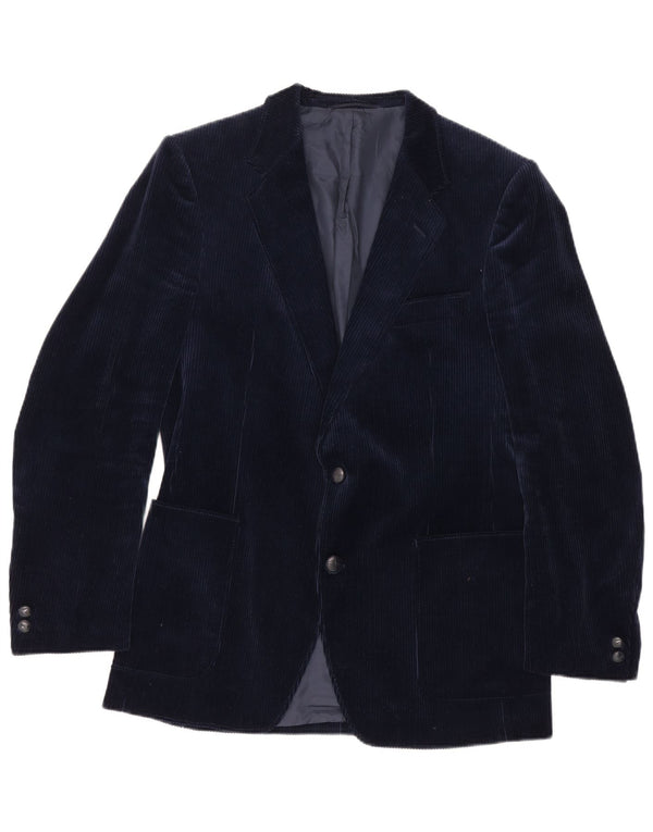 Vintage hombres 2 botones pana Blazer chaqueta Reino Unido 38 algodón azul marino medio