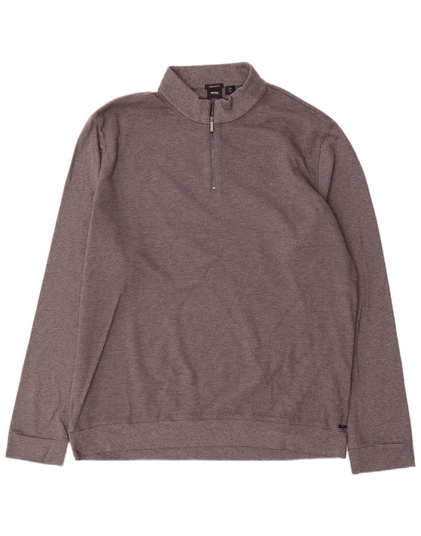 Hugo Boss - Sudadera con cuello con cremallera para hombre, ajuste regular, talla 2XL, algodón gris