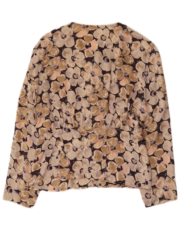 Vintage mujer camisa blusa Reino Unido 16 grande beige floral