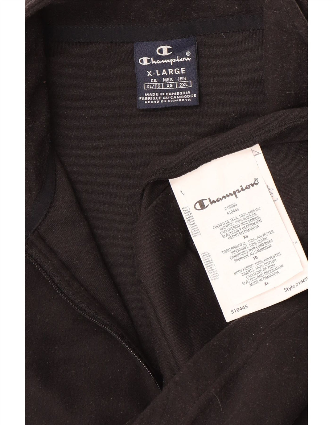 CHAMPION Jersey polar con cuello y cremallera para hombre XL Poliéster negro