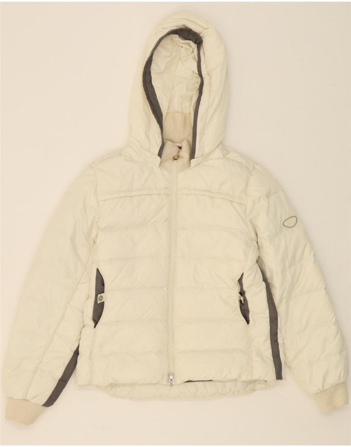 CHAMPION Womens Hooded Padded Jacket UK 10 Small Off White Vintage Champion and Second-Hand Champion from Messina Hembry 