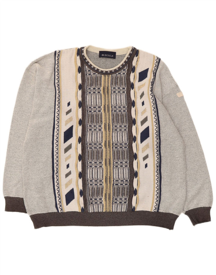 Bueckle Jersey con cuello barco para hombre, suéter grande gris geométrico
