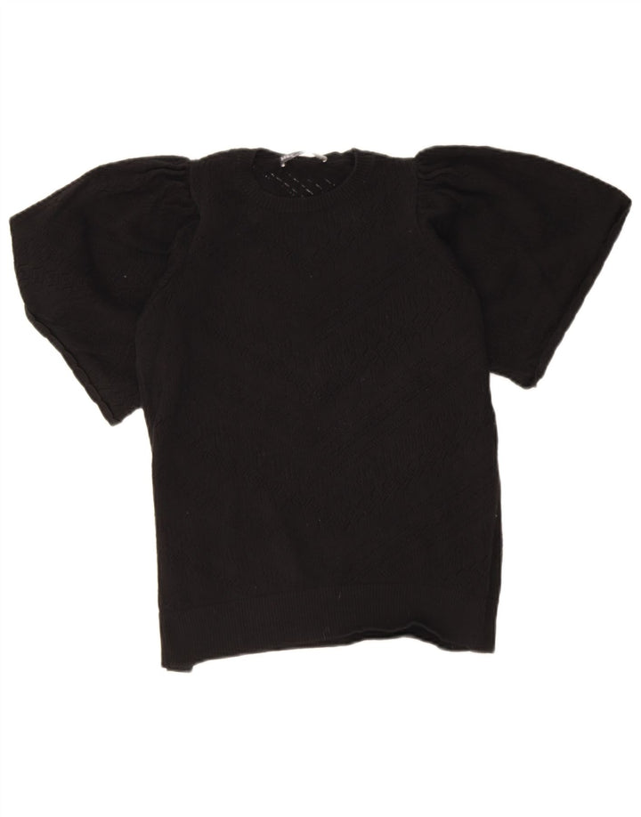Marks & Spencer Suéter de cuello redondo para mujer UK 10 Small Black Geométrico