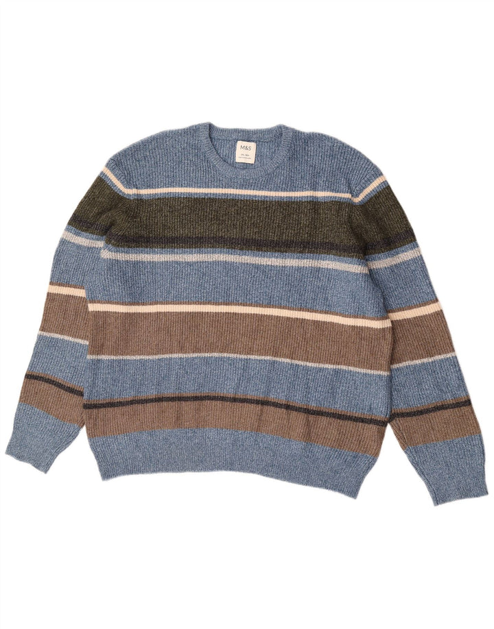 Marks & Spencer - Jersey de cuello redondo para hombre, talla 2XL, poliamida a rayas azules