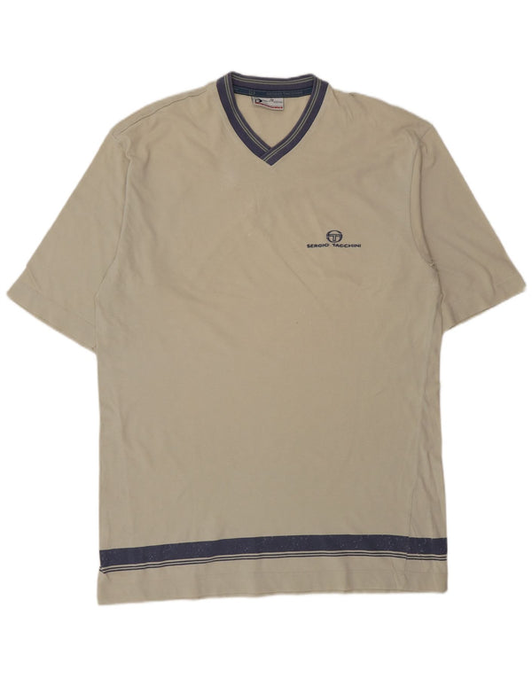 Sergio Tacchini Hombre Camiseta Top Grande Beige Colorblock Algodón