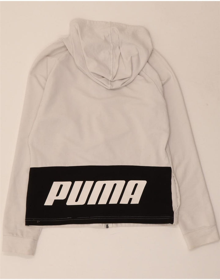 PUMA Suéter con capucha y cremallera gráfica para mujer UK 10 Small White Colourblock