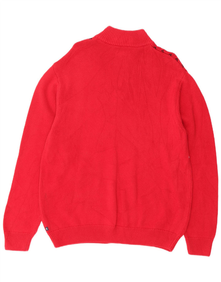 Chaps Suéter tipo jersey con cuello y cremallera para hombre, tamaño grande, color rojo, algodón Fair Isle