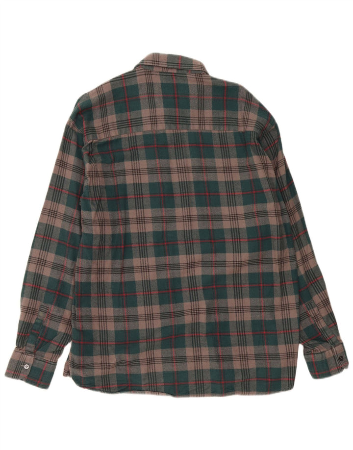 Vintage hombres franela camisa grande verde cheque algodón