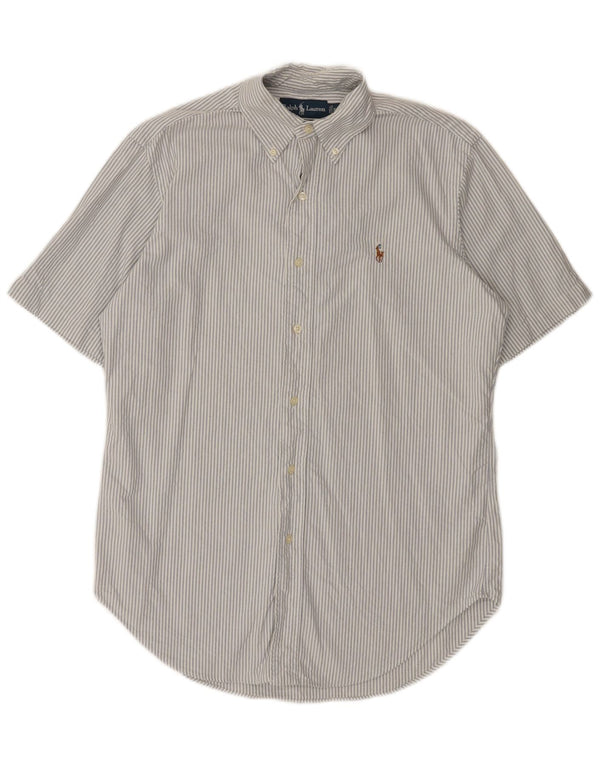 RALPH LAUREN Camisa de manga corta para hombre, corte clásico, talla pequeña, color blanco a rayas