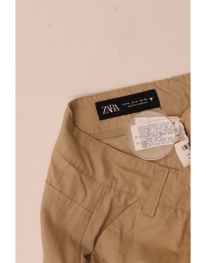 Zara Mujer Shorts Cargo Mediano W28 Poliéster Beige
