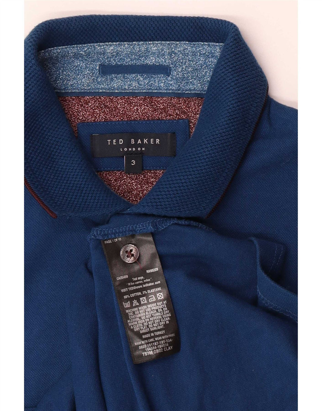 Ted Baker Polo para hombre Talla 3 Algodón azul mediano