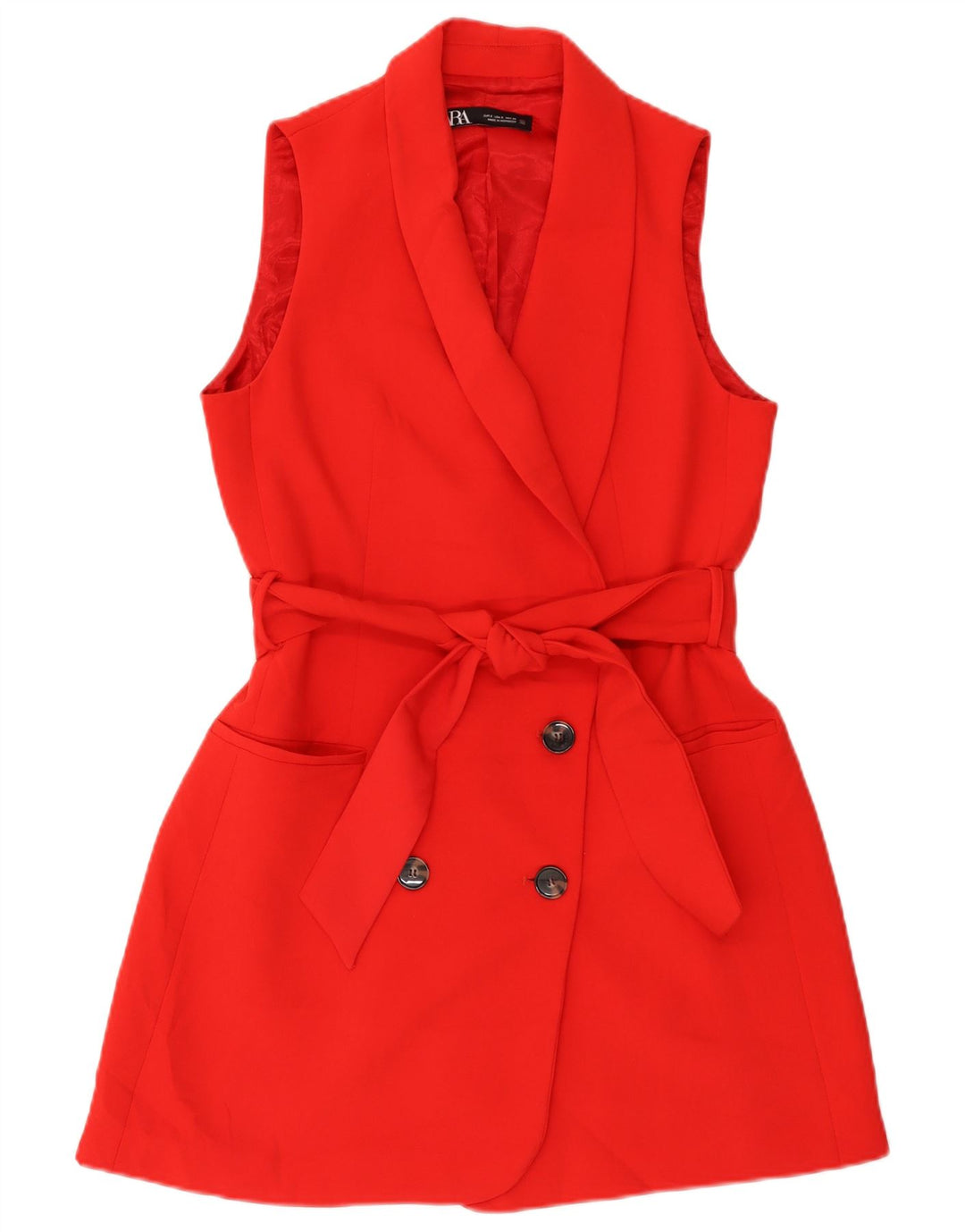 Zara Mujer Chaleco Largo De Doble Botonadura UK 10 Small Poliéster Rojo
