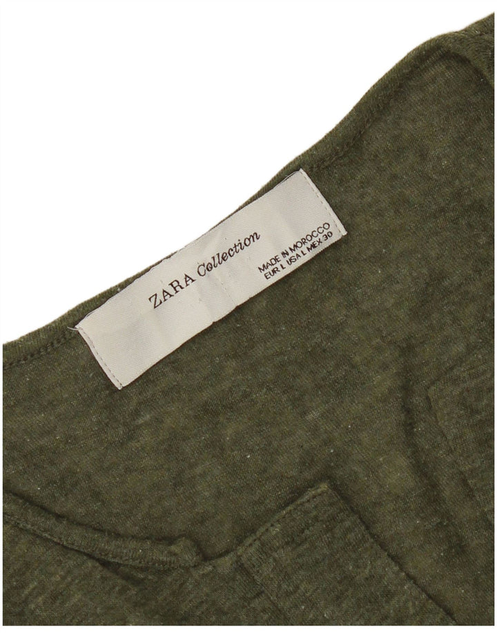 Zara Mujer Top Manga Larga UK 46 Grande Verde Moteado