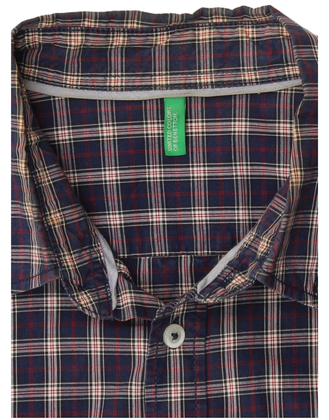 Camisa Benetton Hombre Mediana A Cuadros Azul Marino
