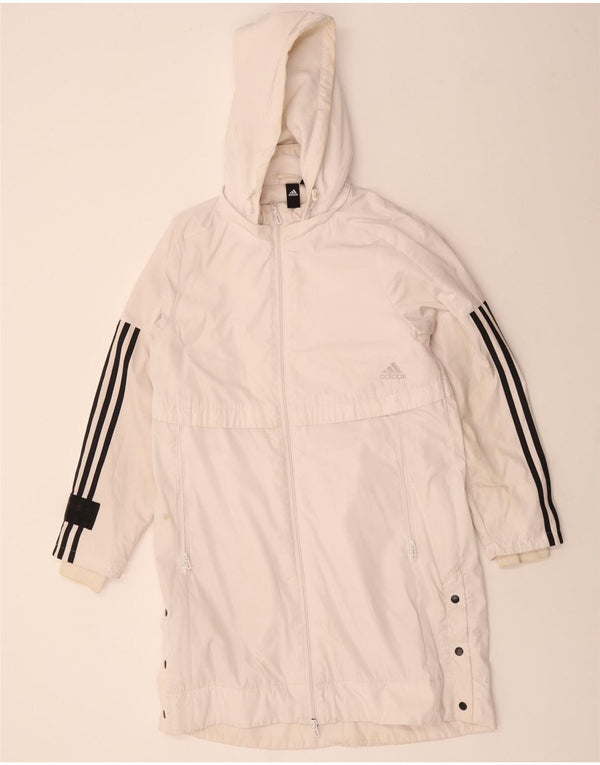 ADIDAS Womens Hooded Windbreaker Coat UK 14 Medium White Colourblock