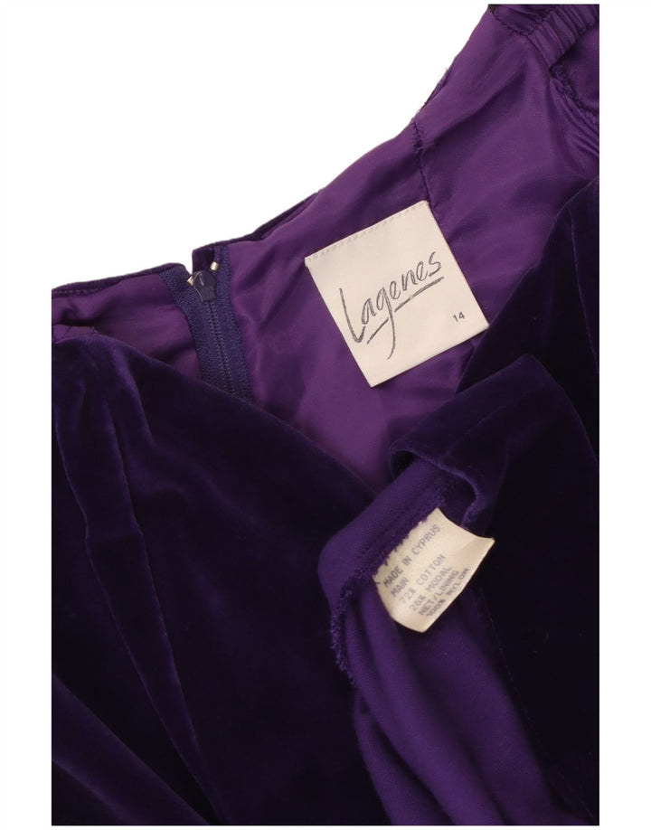 VINTAGE Mujer Terciopelo Fuera Hombro Vestido Reino Unido 14 Algodón Púrpura Medio