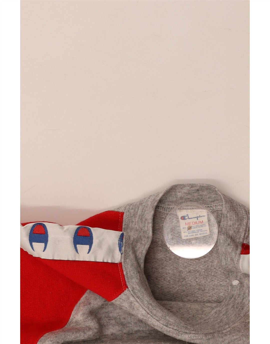 CHAMPION Mens Graphic Sweatshirt Jumper Medium Grey Colourblock Vintage Champion and Second-Hand Champion from Messina Hembry 