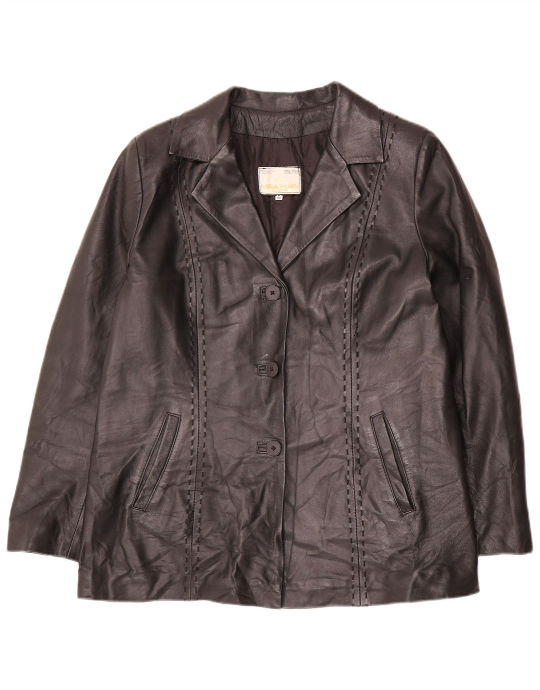 Mira Furs Chaqueta de cuero para mujer IT 46 Cuero negro grande