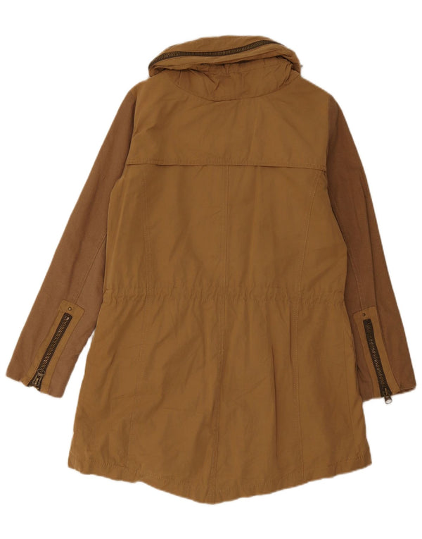 Zara Mujer Parka Chaqueta UK 10 Small Marrón Algodón