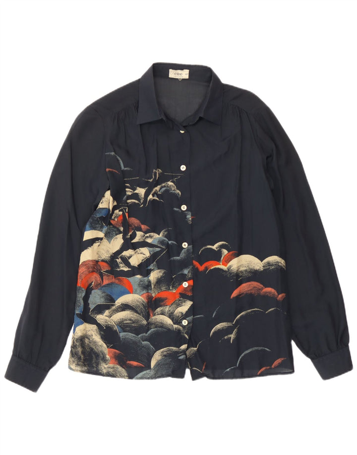 Camisa gráfica vintage para mujer IT 42 Acetato azul marino mediano