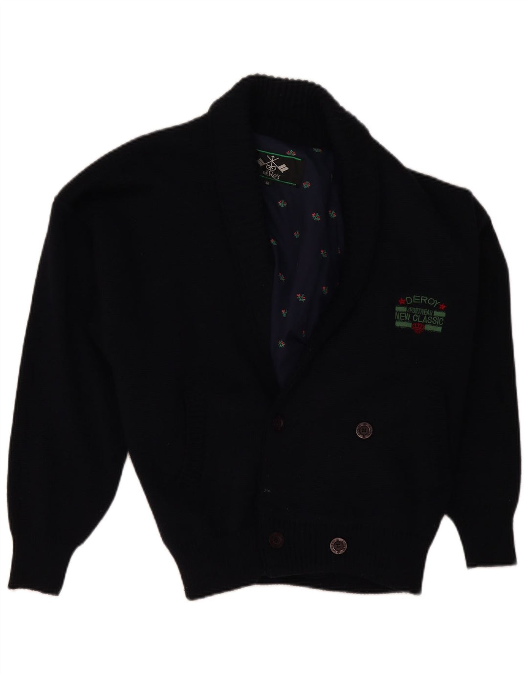 VINTAGE Suéter cárdigan para hombre IT 50 Lana azul marino medio