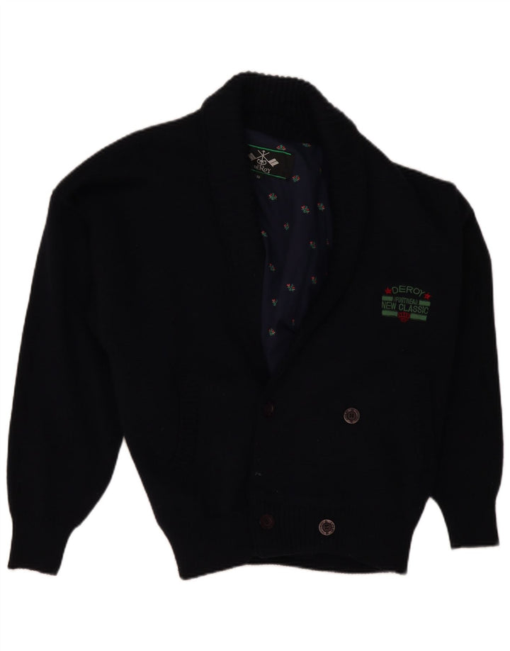 VINTAGE Suéter cárdigan para hombre IT 50 Lana azul marino medio