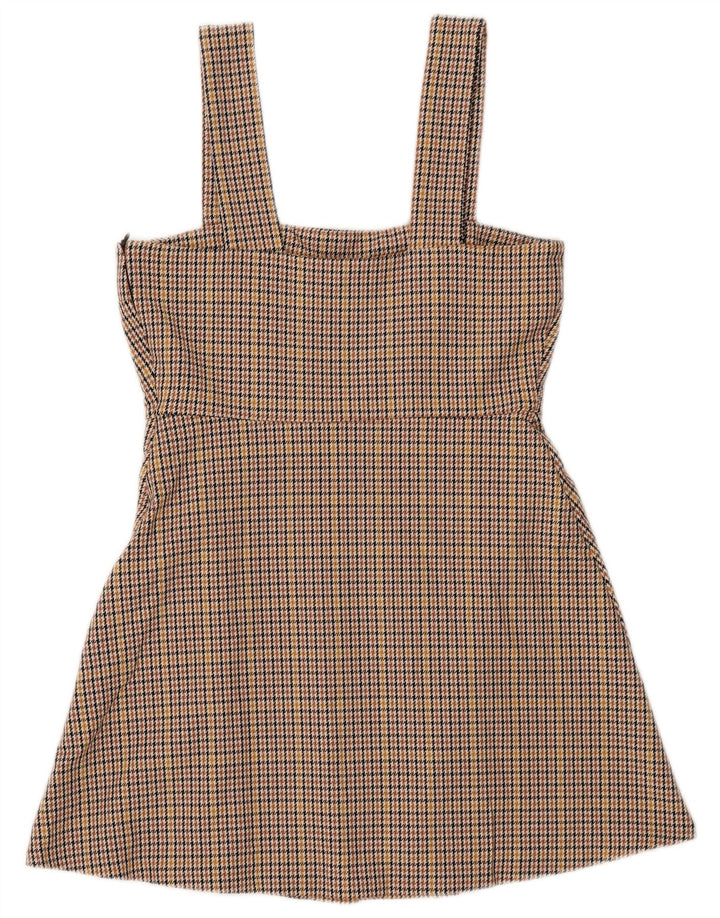 ZARA Vestido Pichi Mujer UK 42 Poliéster Pata De Gallo Marrón Medio