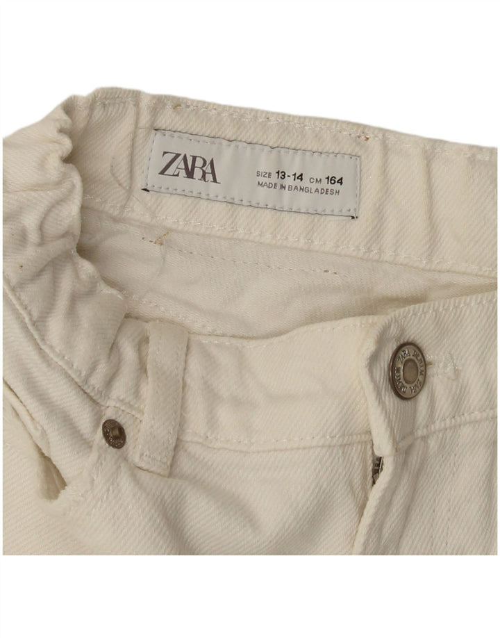 ZARA Shorts Vaqueros Desgastados para Niña 13-14 Años W26 Blanco Roto