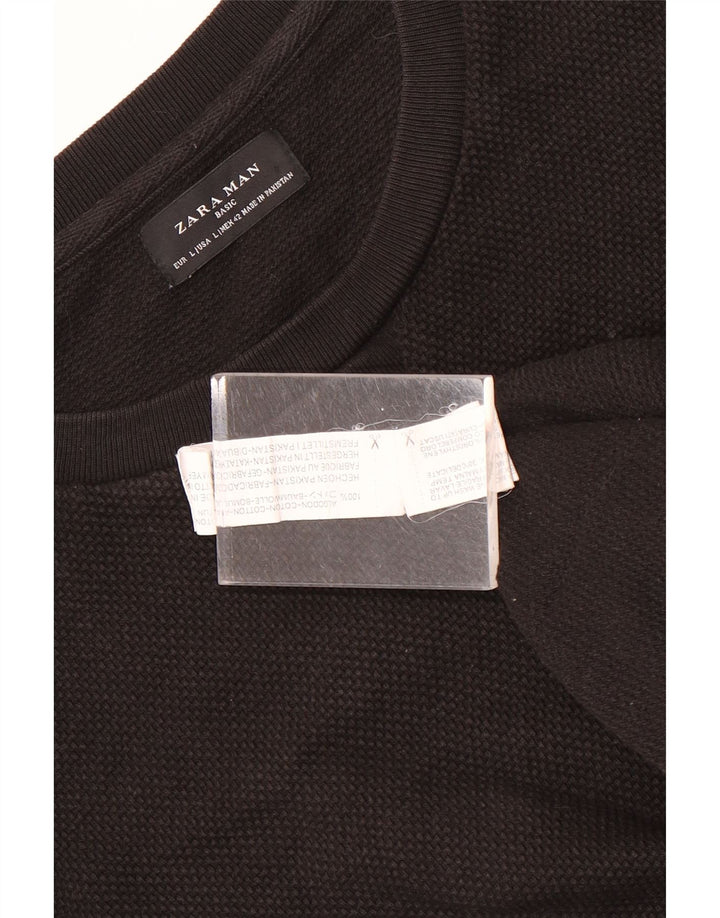Zara Hombre Jersey Cuello Redondo Jersey Grande Algodón Negro
