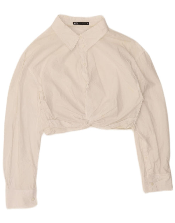 Zara Blusa Corta Mujer UK 46 Algodón Blanco Mediano