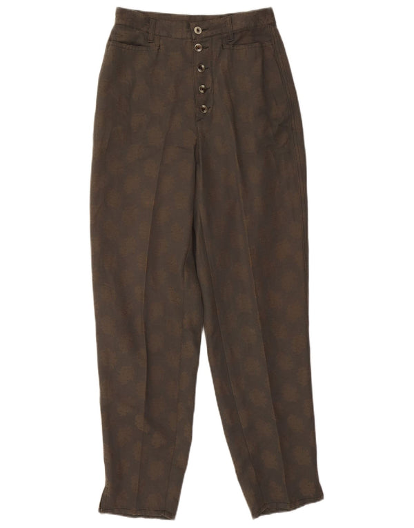 Benetton Pantalones Casuales De Talle Alto IT 40 Small W26 L27 Marrón Floral