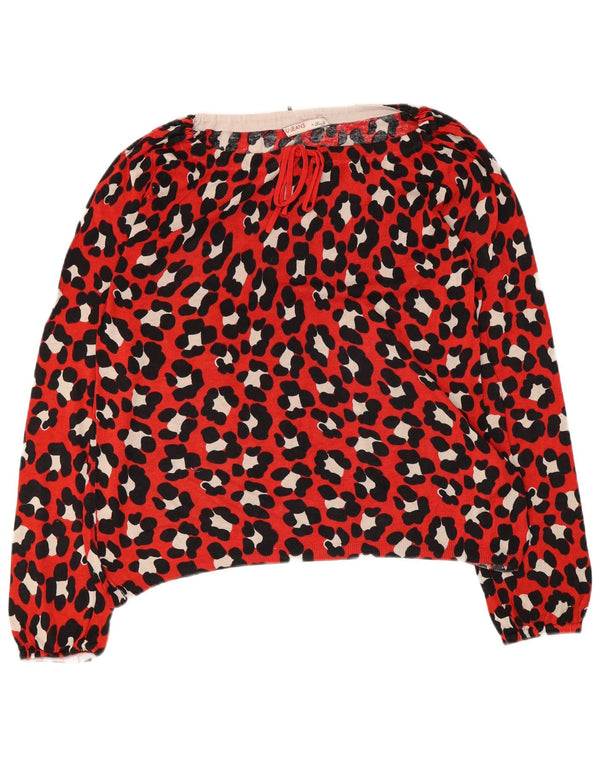 Liu Jo Blusa de Manga Larga para Mujer UK 40 Seda con Estampado Animal Rojo Mediano