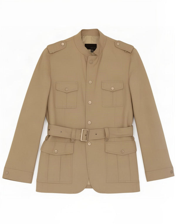 Zara Mens Military Jacket UK 40 Large Beige Linen