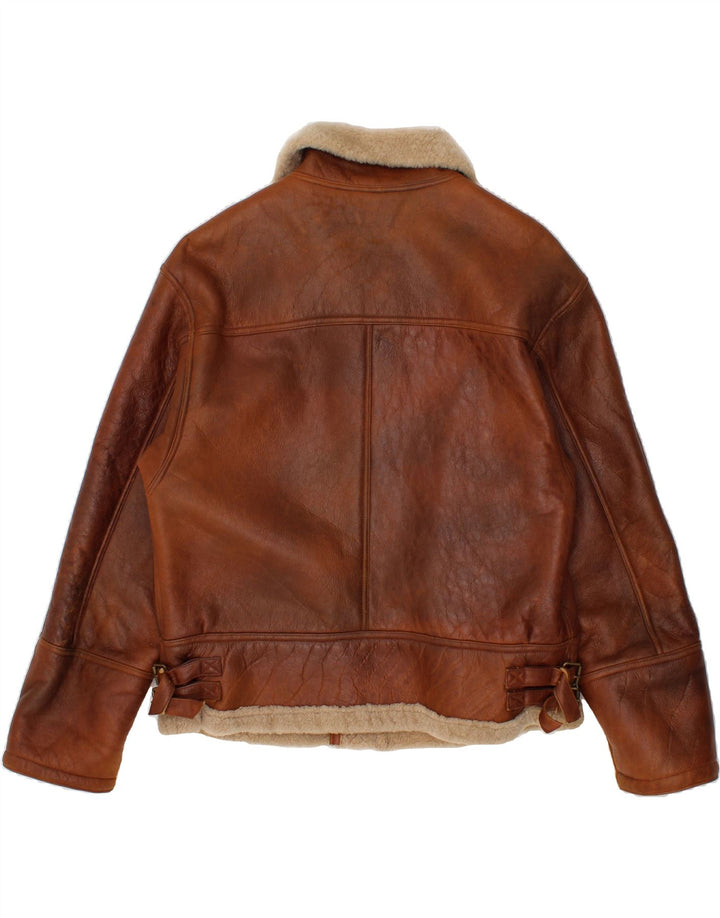 VINTAGE Chaqueta de piel de oveja para hombre IT 52 XL Marrón Shearling