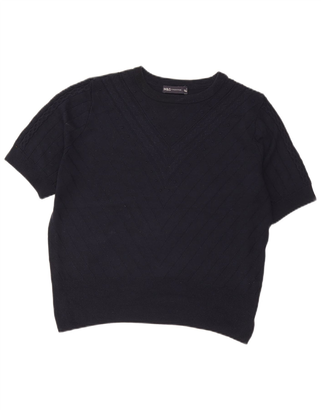 Marks & Spencer Suéter Corto con Cuello Redondo para Mujer UK 44 Medio Azul Marino