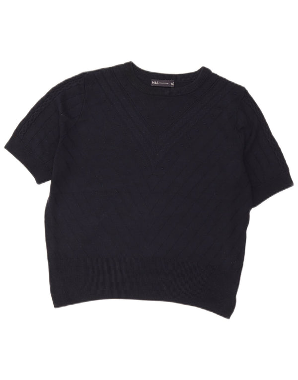 Marks & Spencer Suéter Corto con Cuello Redondo para Mujer UK 44 Medio Azul Marino